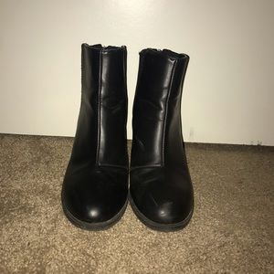 Black faux leather heeled booties